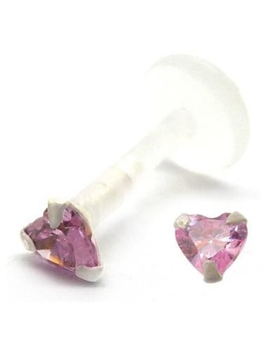 Labret Bio Plástico con corazon joya negra de 3 mm