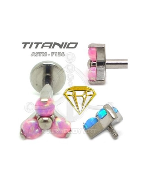 Labret TRES ÓPALOS (Titanio Rosca interna)